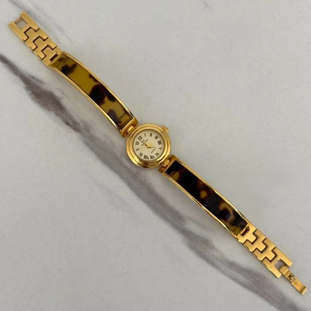 Sku:0188 cute gold mini watch bracelet with brown‎ Inserts with marble pattern